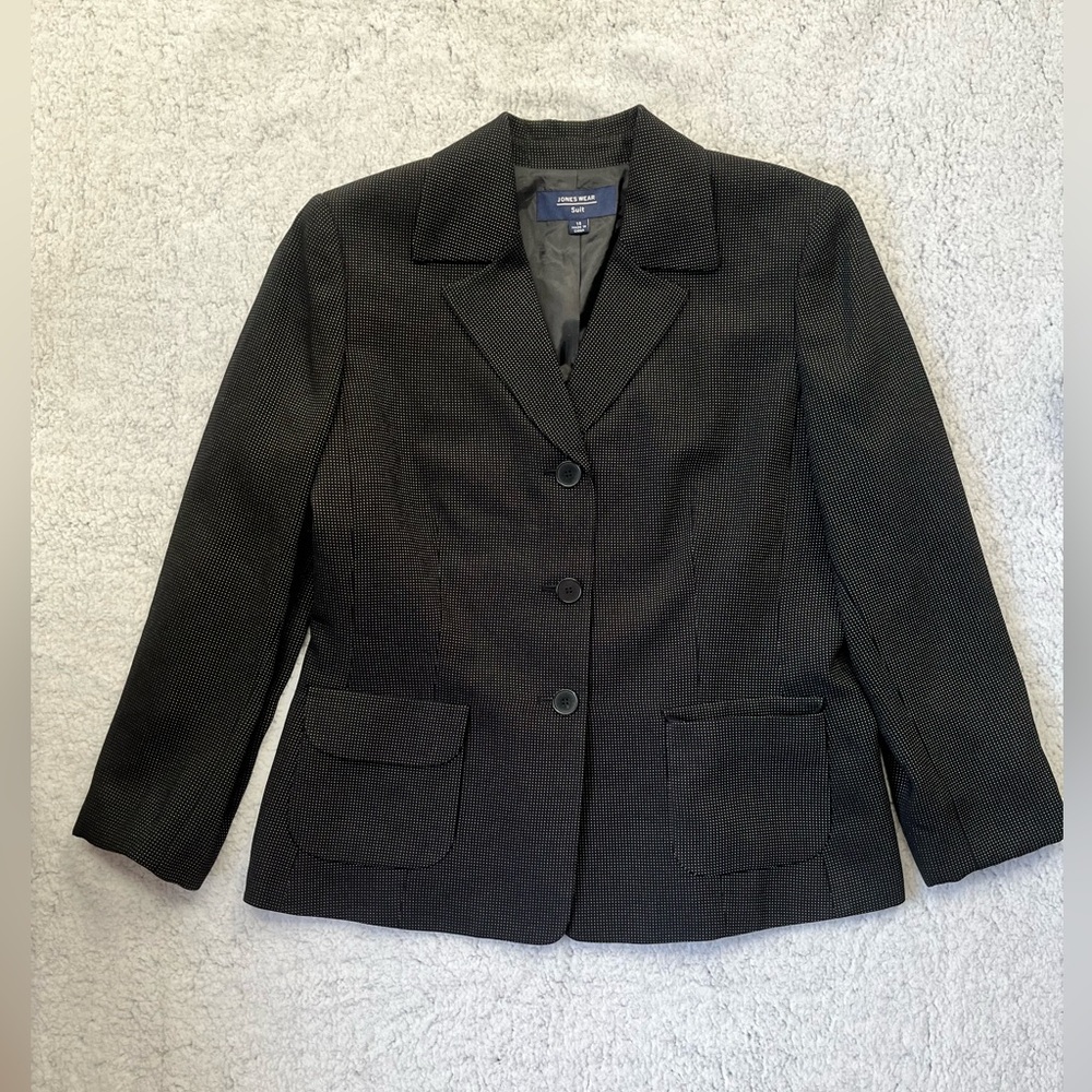 Womens Jones Wear Black White Dots Front Button Closure Pockets Blazer Size 14